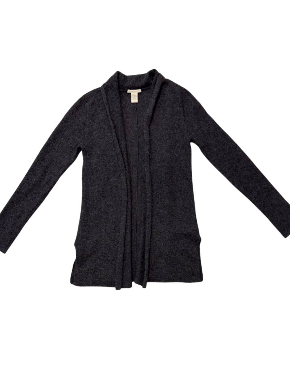 White and Warren 100% Cashmere Shawl Collar Open Front Cardigan in Charcoal Grey